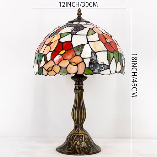 Miniatura 6 de WERFACTORY Tiffany - Lámpara de mesa para mesita de noche, lámpara de vitral rosa, estilo mariposa, luz de escritorio de lectura, 12 x 12 x 18