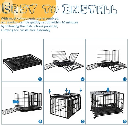 Miniatura 3 de Jaula grande para perros de 48 pulgadas, para interiores y exteriores, jaula grande para perros grandes, medianos y pequeños, resistente jaula para