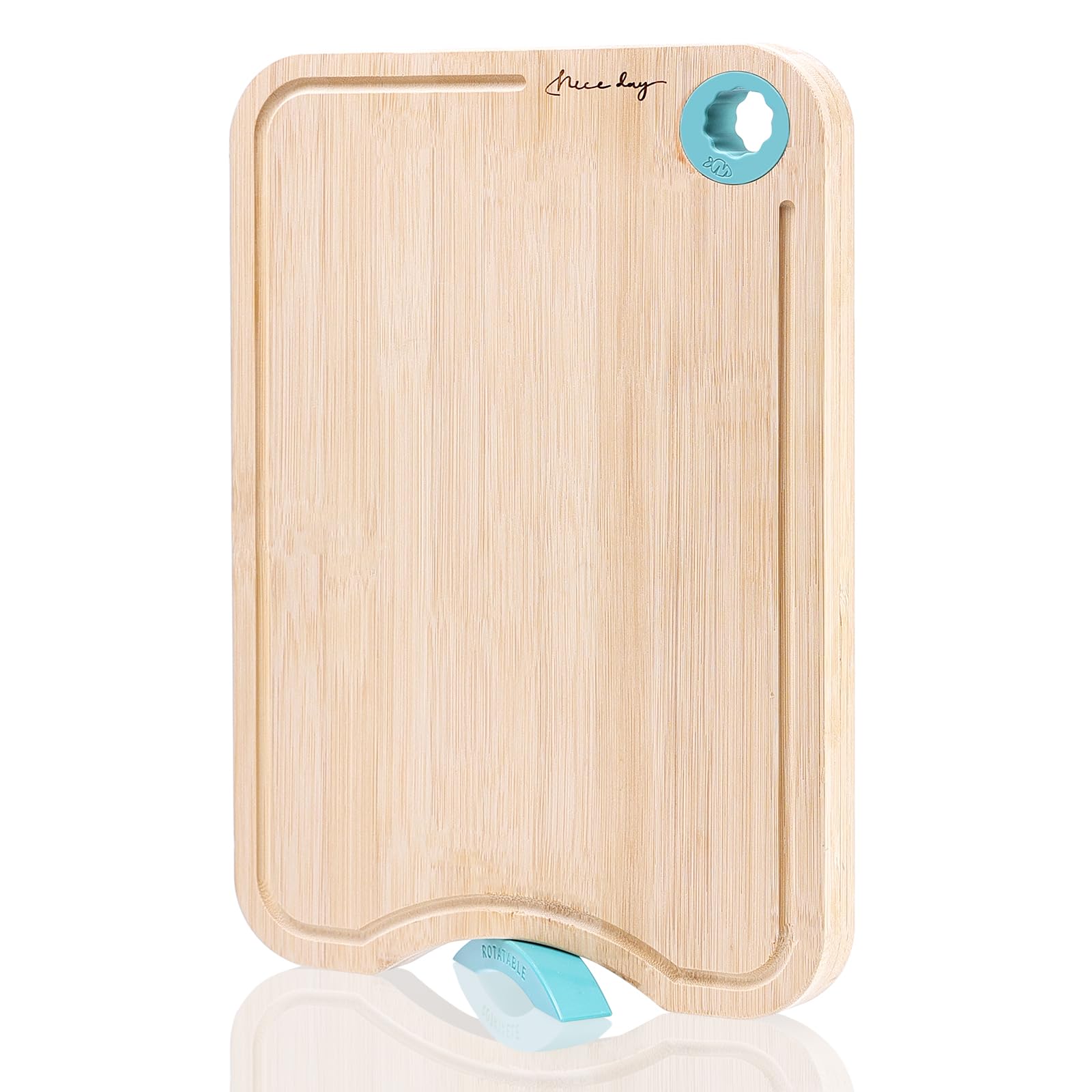 Tablas de cortar de madera para cocina, tabla de cortar de bambú de doble cara con ranura para jugo y soporte giratorio, tabla de cortar duradera y fácil de limpiar, regalo ideal para utensilios de