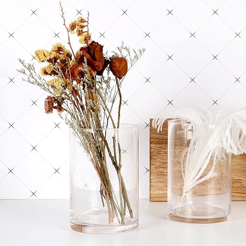 Miniatura 6 de Juego de 3 jarrones cilíndricos de vidrio para centros de mesa, florero transparente de 6 pulgadas de alto para decoración del hogar, portavelas,
