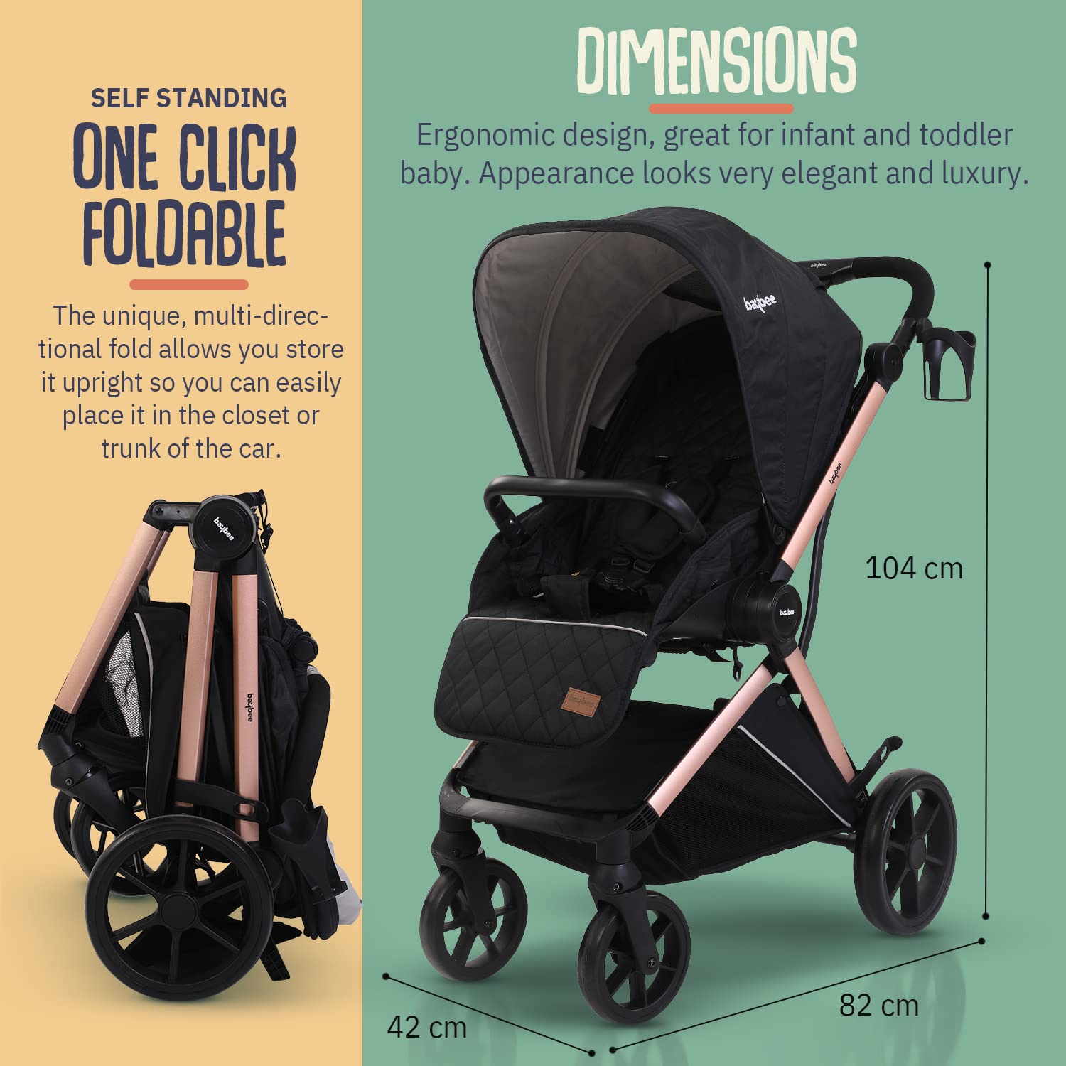 Baybee Infant Baby Pram Stroller for Babies, Pram for Baby with Aluminium  Frame, 3-Position Adjustable, Canopy, Reversible Seat, Large Wheels| Baby