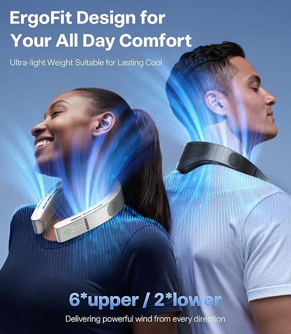 TORRAS Cyber Neck Air Conditioner, Adjustable Strong Wind Neck Cooler for Neck & Face, Rechargeable Portable for Travel Outdoor, Charcoal Black