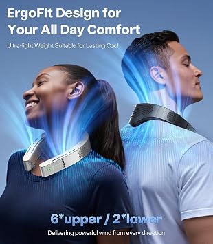 TORRAS Cyber Neck Air Conditioner, Adjustable Strong Wind Neck Cooler for Neck & Face, Rechargeable Portable for Travel Outdoor, Charcoal Black