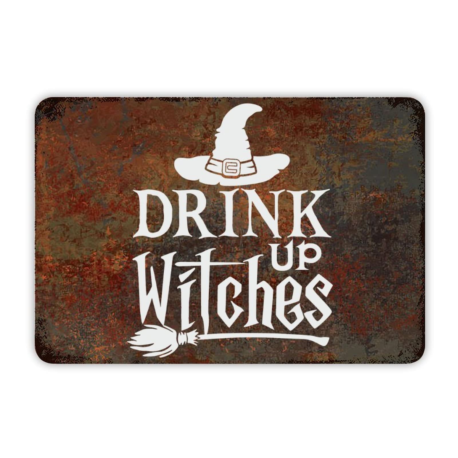 ENEDNATE Halloween Metal Sign,Farmhouse Rustic Aluminum Sign Drink Up Witch Metal Sign Retro Aluminum Tin Sign for Kitchen Bedroom Living Room Wall Art Door Hanger Home Decor Sign 8x12 Inch