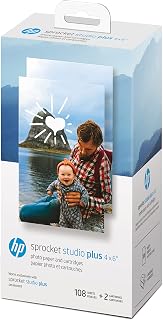 HP Sprocket Studio Plus 4x6 Photo Paper & Ink Cartridges: 108 Sheets + 2 Cartridges for Vibrant, Durable Prints