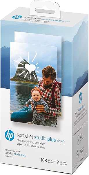 HP Sprocket Studio Plus 4x6 WiFi Printer Print from Your iOS & Android Device - Starter Bundle: Includes 108 Sheets and