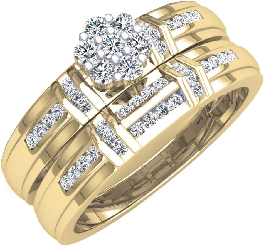 Dazzlingrock Collection 0.36 Cttw 14K Solid Gold Round White Diamond Womens Cluster Engagement Ring Band Set