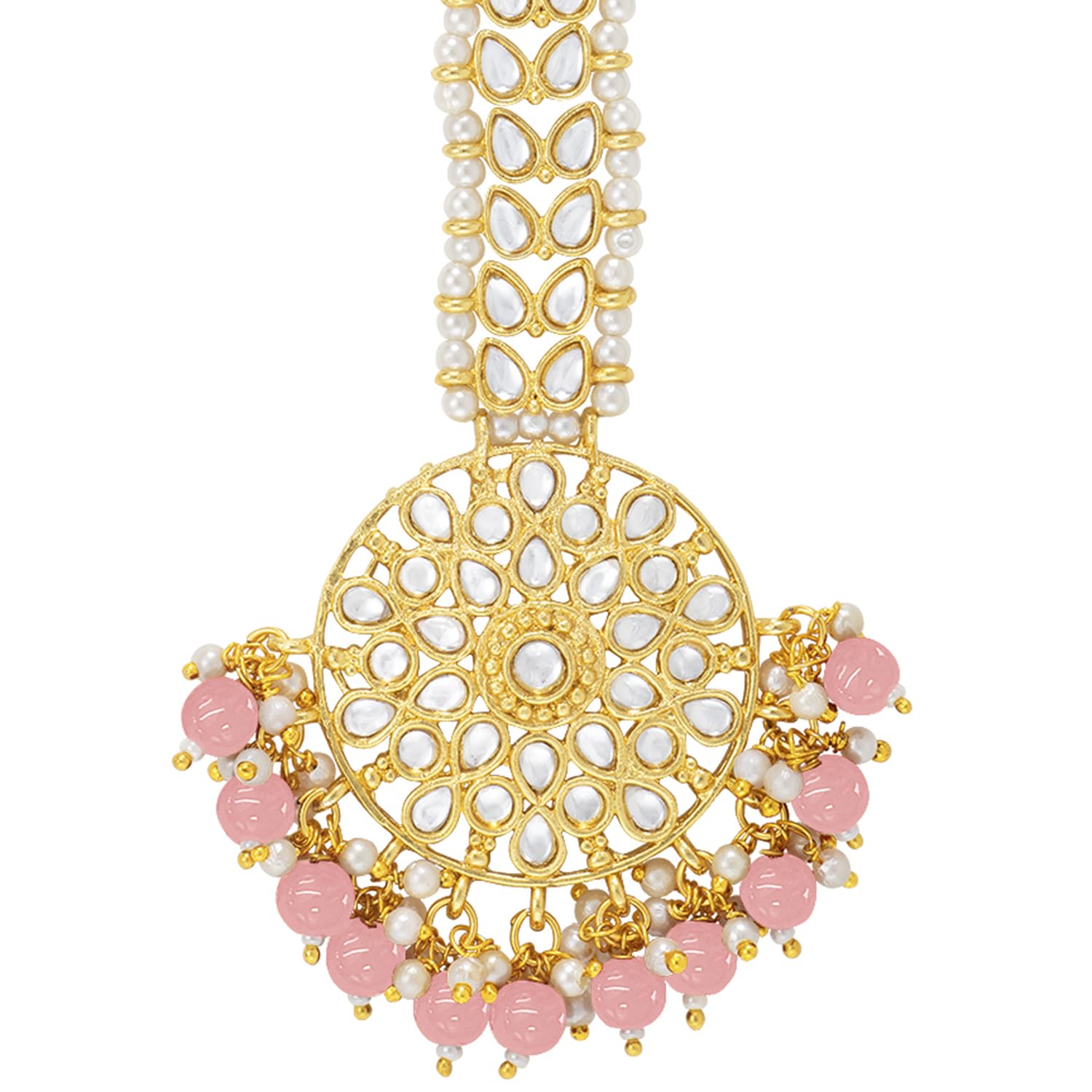 Peora Gold Plated Indian Traditional Wedding Kundan Peach Pearl Maang Tikka for Women Girls (B09P8H4GD8) Amazon Price History, Amazon Price Tracker