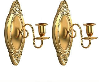 Vrnikhub Gold Victorian Candle Sconces Set of 2 - Brass Baroque Wall Sconces, Rustic Metal Candle Holders for Living Room, Bedroom, Fireplace Decor