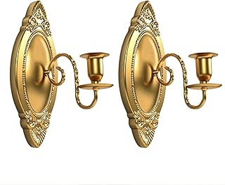Gold Candle Sconces Set of Two, Brass Color Victorian Royal Wall Sconce,...