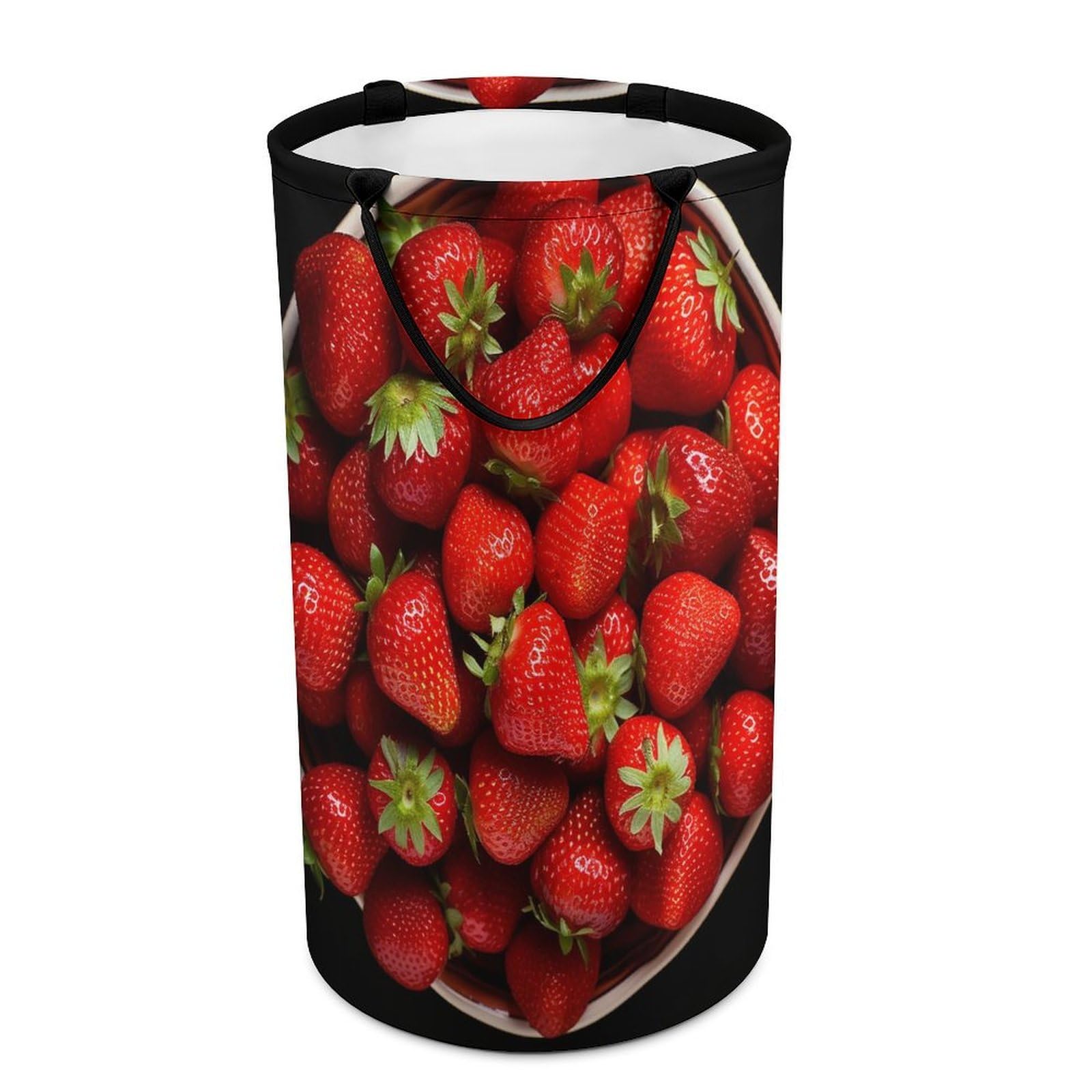 Strawberries in Bowl Laundry Basket Freestanding Laundry Hamper with Handles Waterproof Dirty Clothes Hamper Collapsible Washing Bin Aesthetic Clothes Basket for Bathroom Bedroom Dorm
