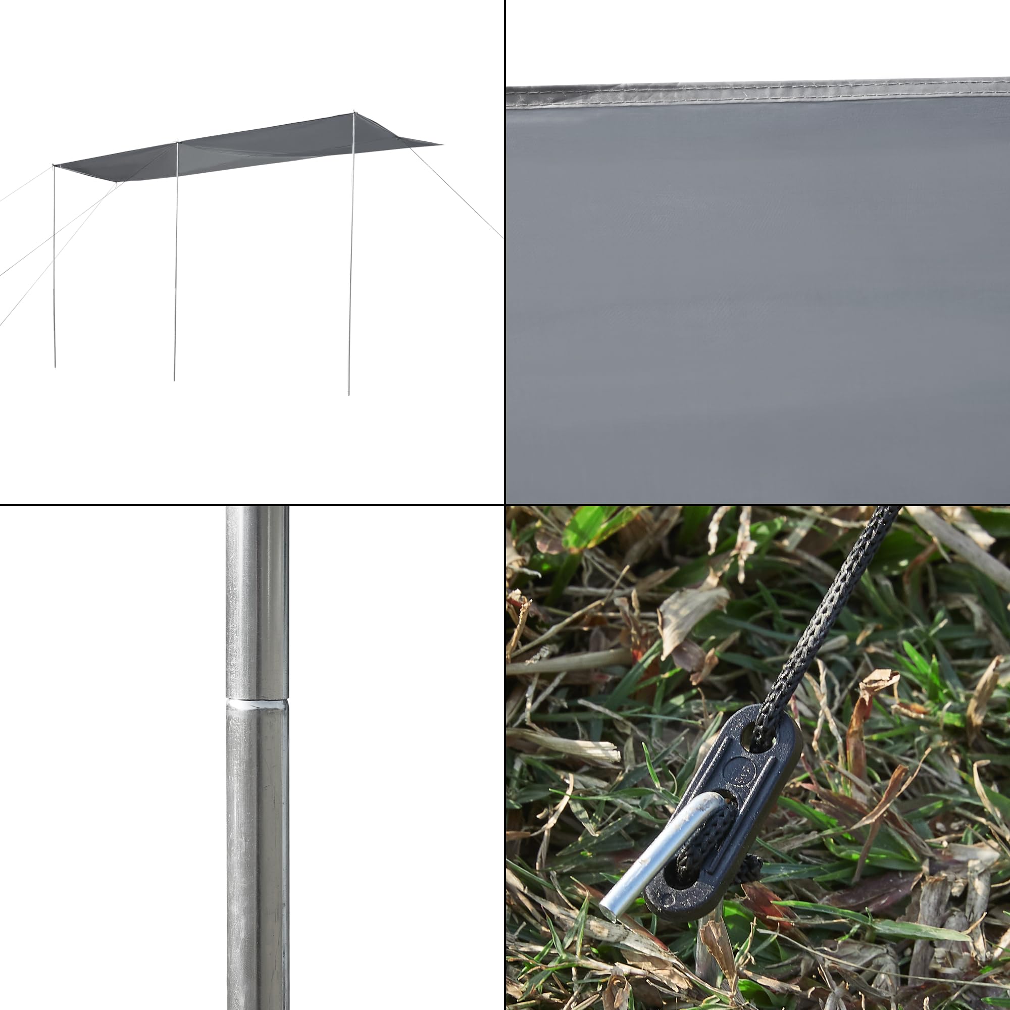 pro.tec Telo Ombreggiante per Camper Parasole Laterale con 3 Pali di Supporto Tendalino Tettoia Portatile per Camper 400 x 240 x 235 cm Grigio