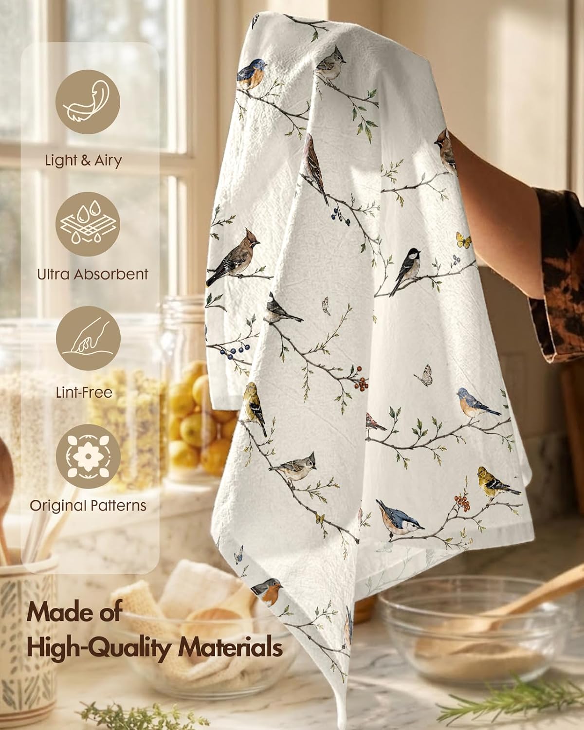 Miss Adola 150GSM Decorative Flour Sack Kitchen Towels, Whispering Branch