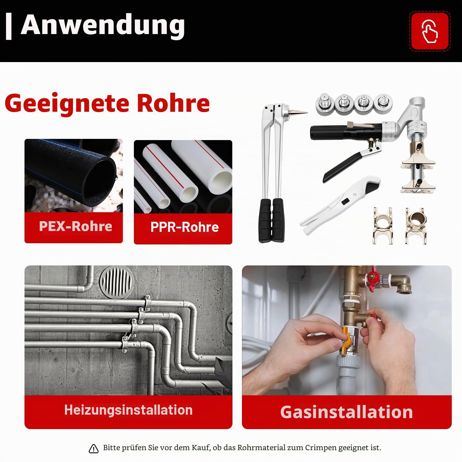 SD-1632Y Hydraulisches Schiebehülsenwerkzeug, 16-32mm Presszange & Aufweitzange Set mit 4 Dornen, 3T Druck Profi Presswerkzeug für PEX Rohre, in Kunststoff-Koffer