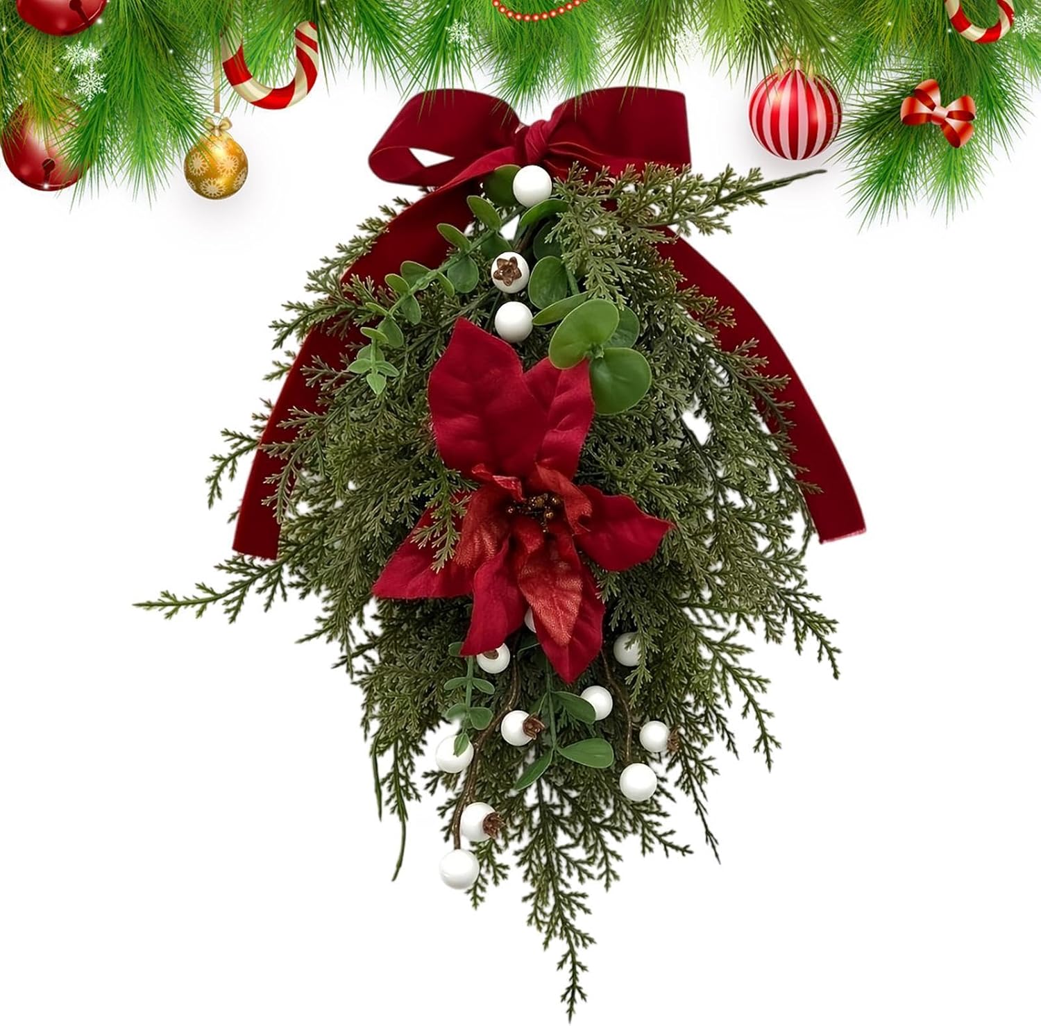 Christmas Swag - Artificial Farmhouse Pine Needles, Realistic Holiday Green