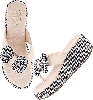 Shoetopia Women’s Wedge Flip Flops with Bow – Stylish Platform Sandals, Comfortable Casual Slip-On Slippers for Summer Bea... Price In India