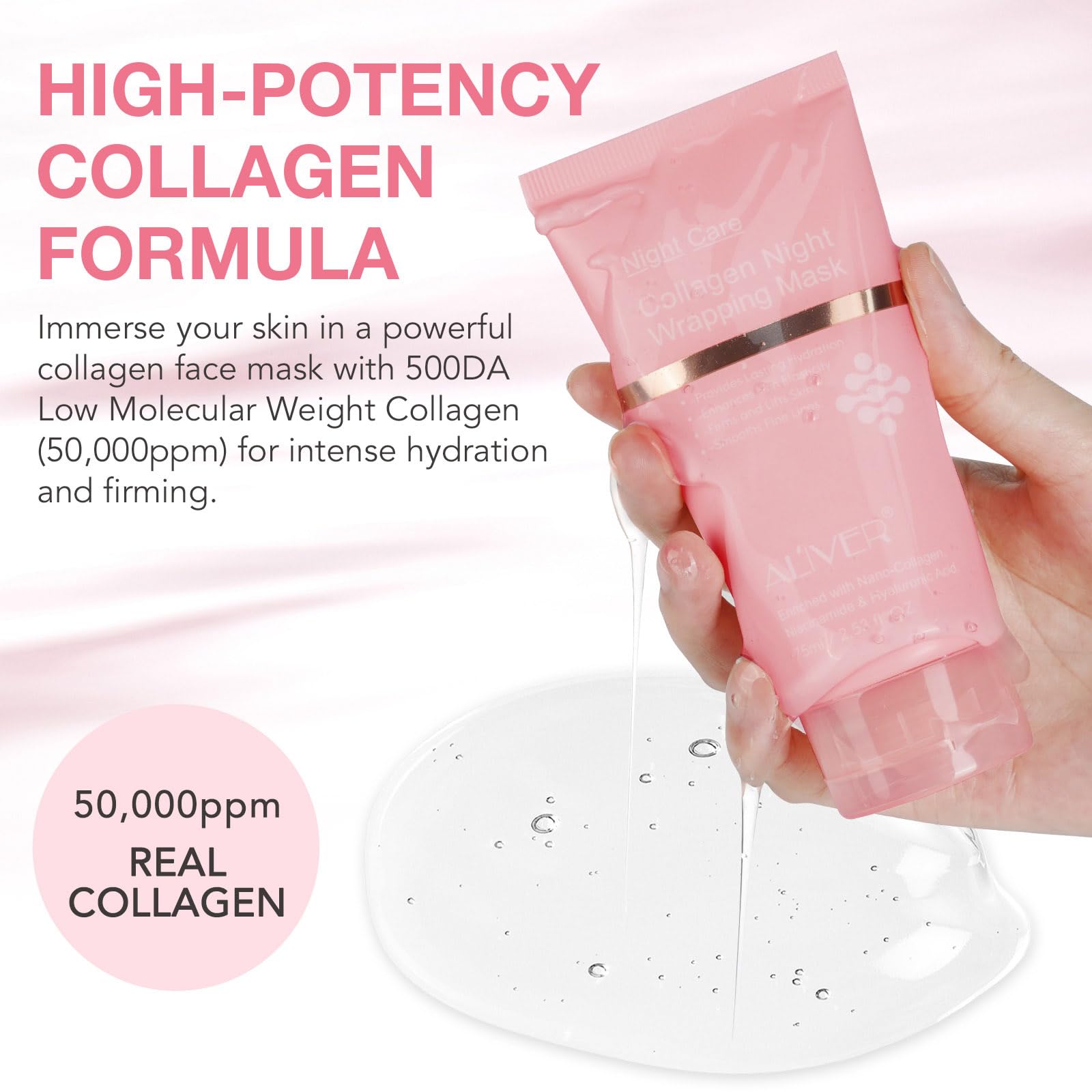 Collagen Night Wrapping Mask, 2 PCS Collagen Jelly Face Masks with Jelly Brush - Image 3