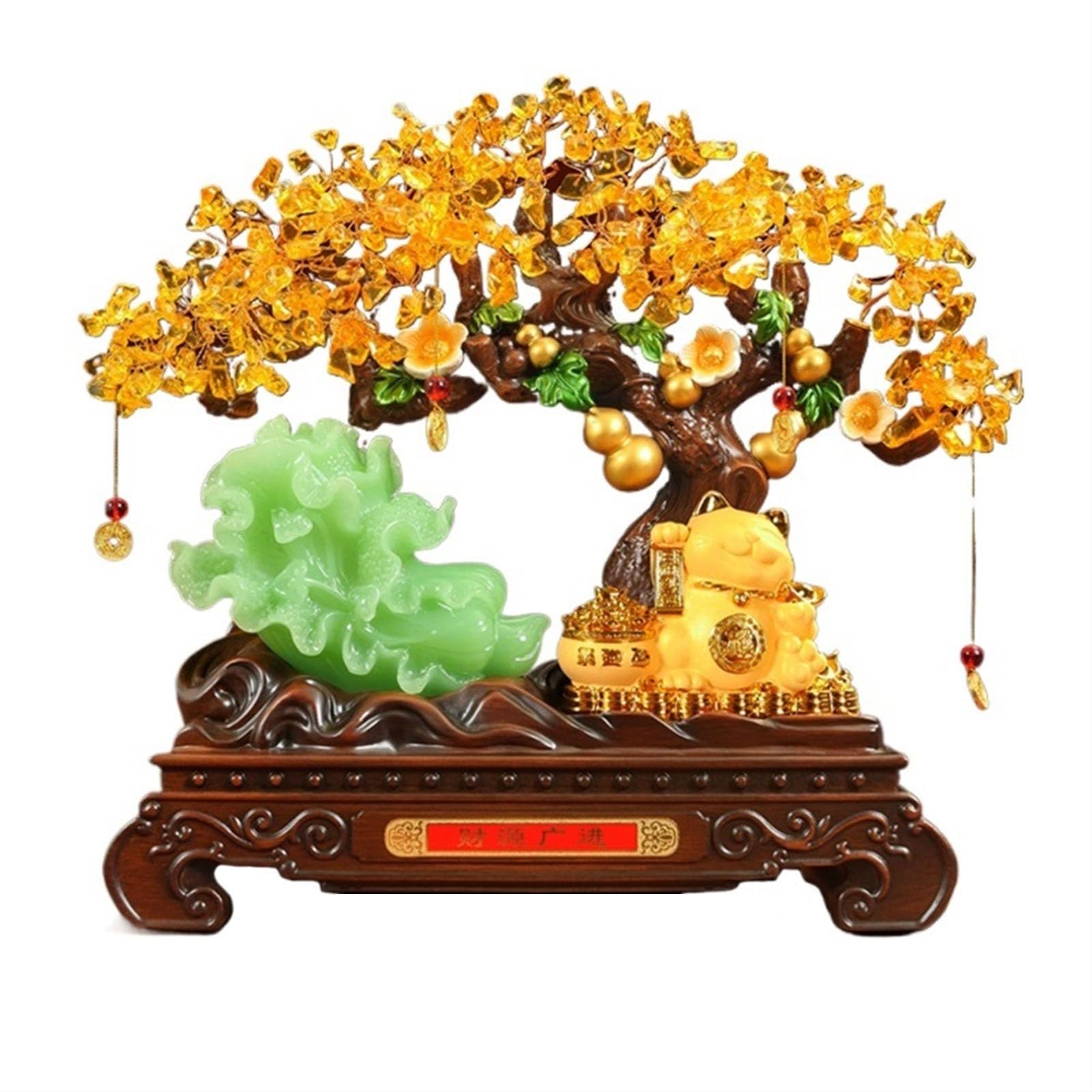 Money Tree Crystal Tree of Life - Handmade Gemstone, Feng Shui, Decoration, Artificial, Spiritual Gift, Money Bonsai Fortune Cat Figurine Crystal Tree(Large)