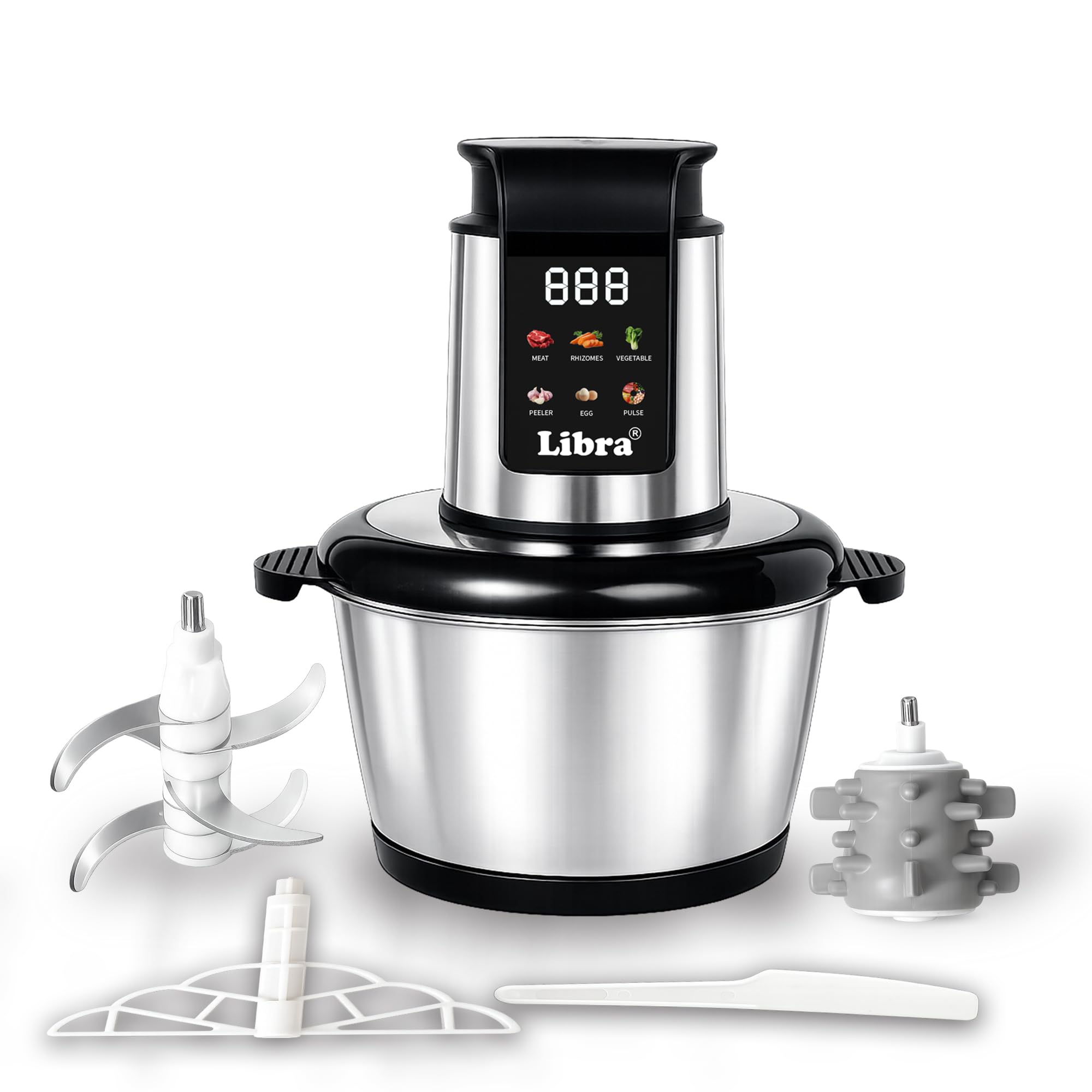 Libra Electric Chopper 2L with Preset Menus, 500W Copper Motor, SS304 Stainless Steel Bowl, 6-Wing Blade, Meat Mincer, Vegetable Cutter, Garlic Peeler & Egg Whisker for Kitchen-image-43