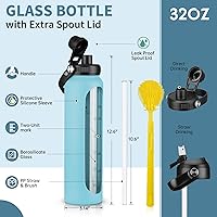 Vista 3 de SIEROZUR Botella de agua de vidrio de 32 onzas, vaso motivacional de 1 litro con marcador de tiempo, botellas de agua de vidrio de borosilicato