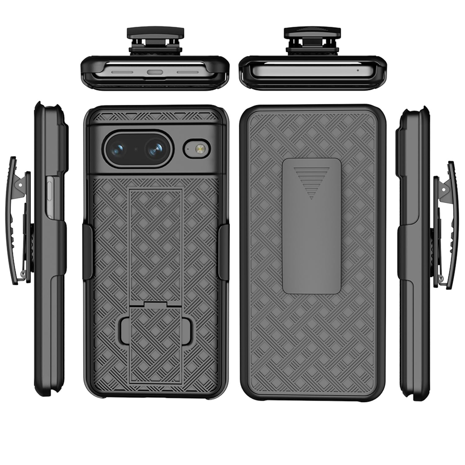 HIDAHE Google Pixel 8 Case Holster, Google Pixel 8 Cover, Swivel Belt Clip Kickstand Holder, Slim Rugged Full Body Armor Shell Protective Pouch Cover for Google Pixel 8 2023 Release, Black