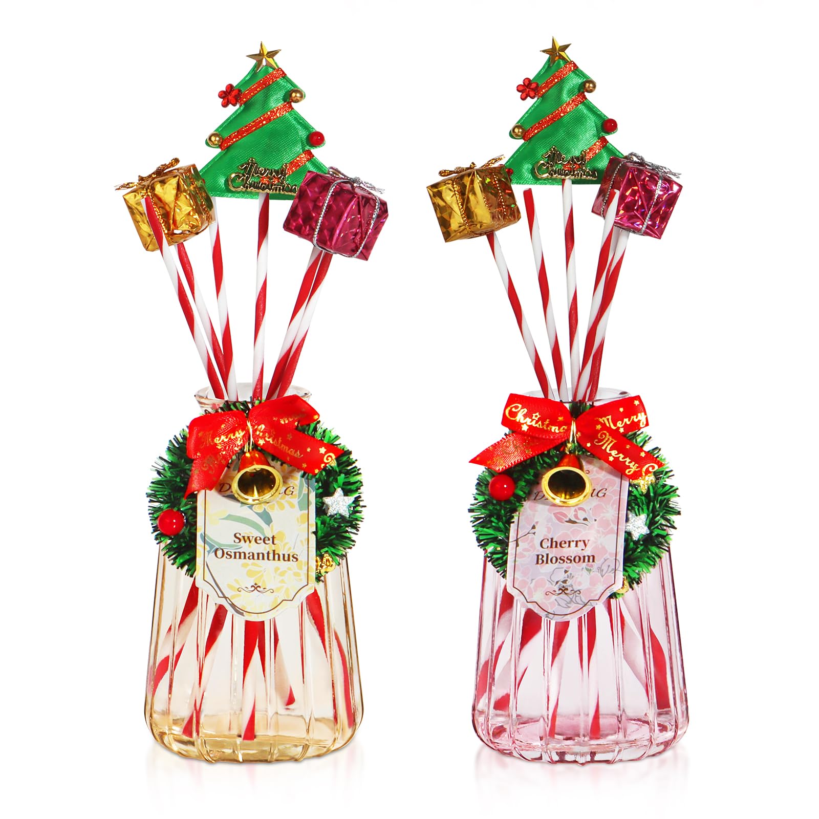 DIUFJAG 2 x 180 ml – Cherry Blossom/Osmanthus,Christmas Fioritura di Ciliegio Profumo per Ambienti con 12 Bastoncini,Natale Diffusore Profumo Ambiente per Bagno,Appartamento