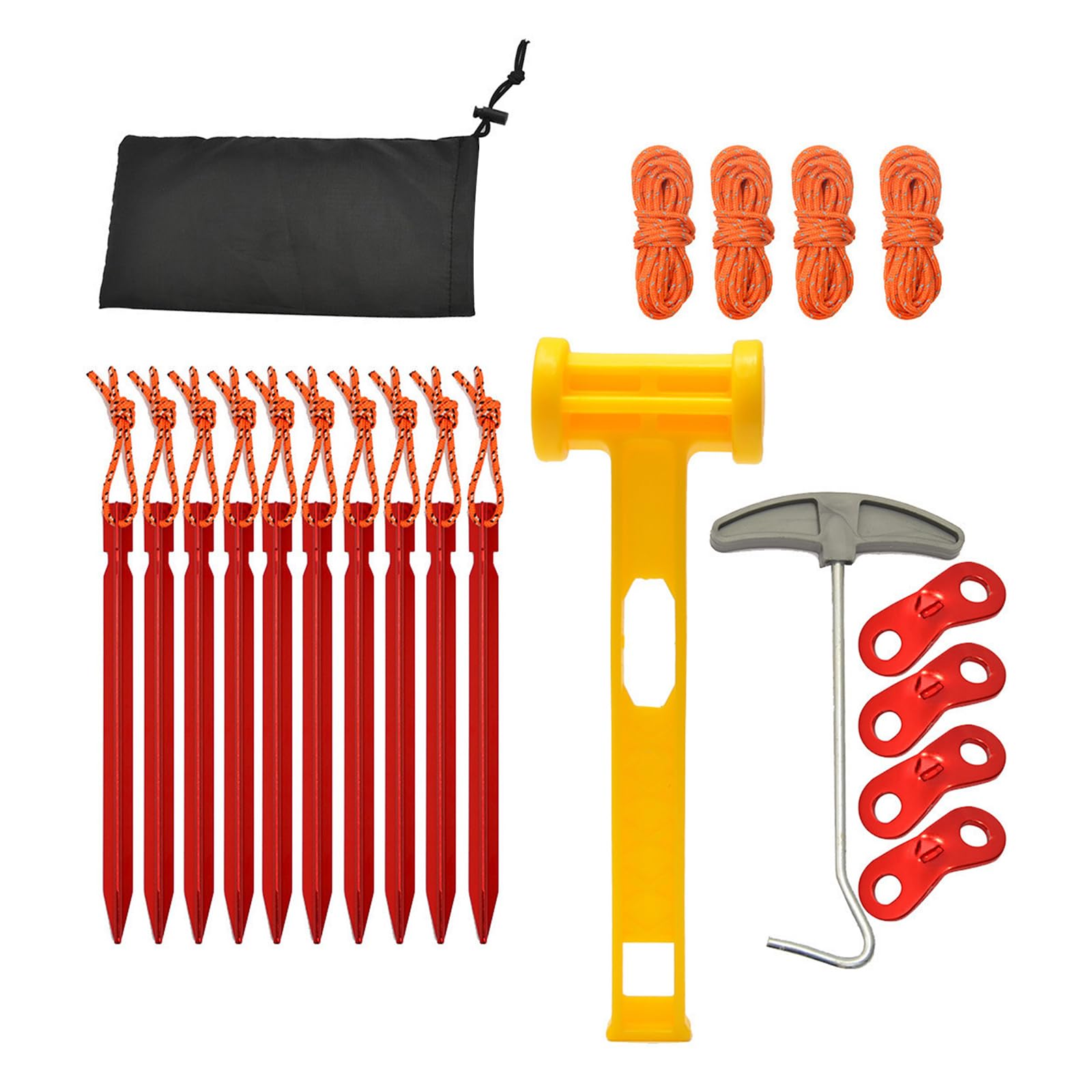 Sichern Sie Ihr Zelt mit 10 x Aluminiumpfähle, 4 x Nylon-Spannseil, 1 x Hammer, leichtes Camping-Zubehör für den Außenbereich Sport & Freizeit
