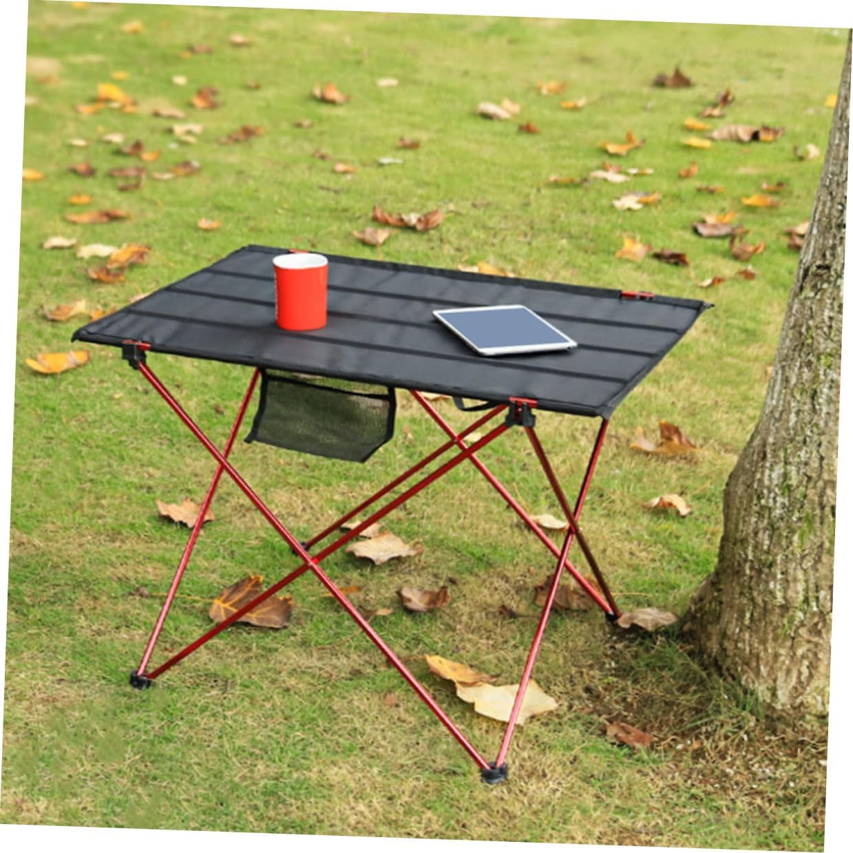 Luxshiny Folding Camping Table and Chair Set Medium Red Lightweight Aluminum Alloy Portable Outdoor Picnic Table for Car Travel and Camping
