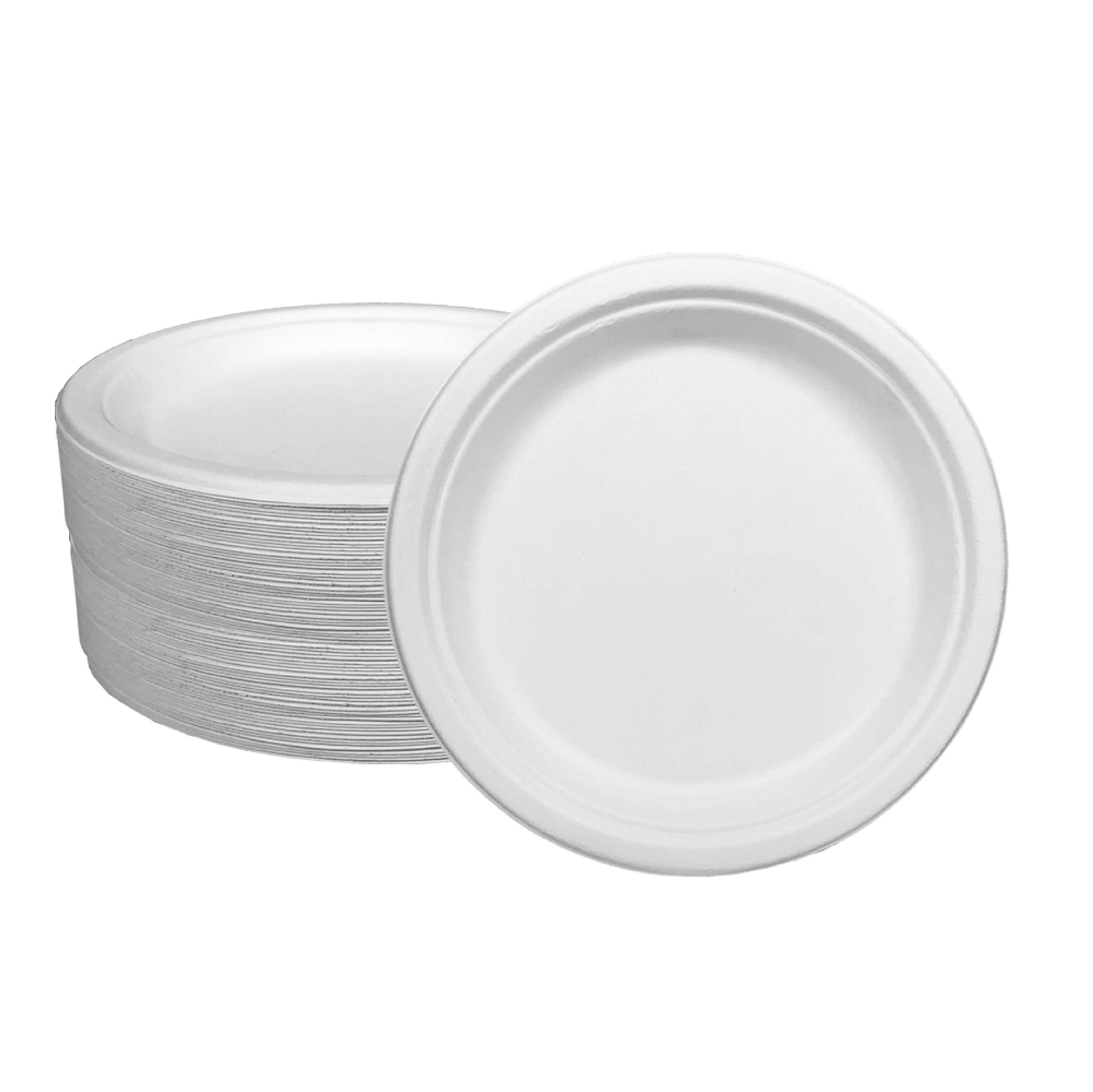 Platos desechables y ecológicos de caña de azúcar. Pack de 100 Un...