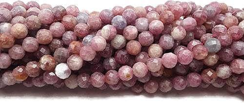 Miniatura 3 de JM Design Cuentas redondas facetadas de turmalina rosa, tamaño 0.236 in, 15.5 pulgadas, hebra para fabricación de joyas