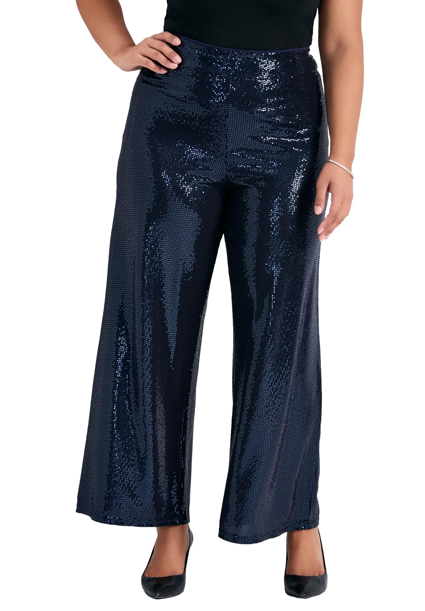 Avenue Womens Plus Size Glitz Sequin Wide Leg Pant