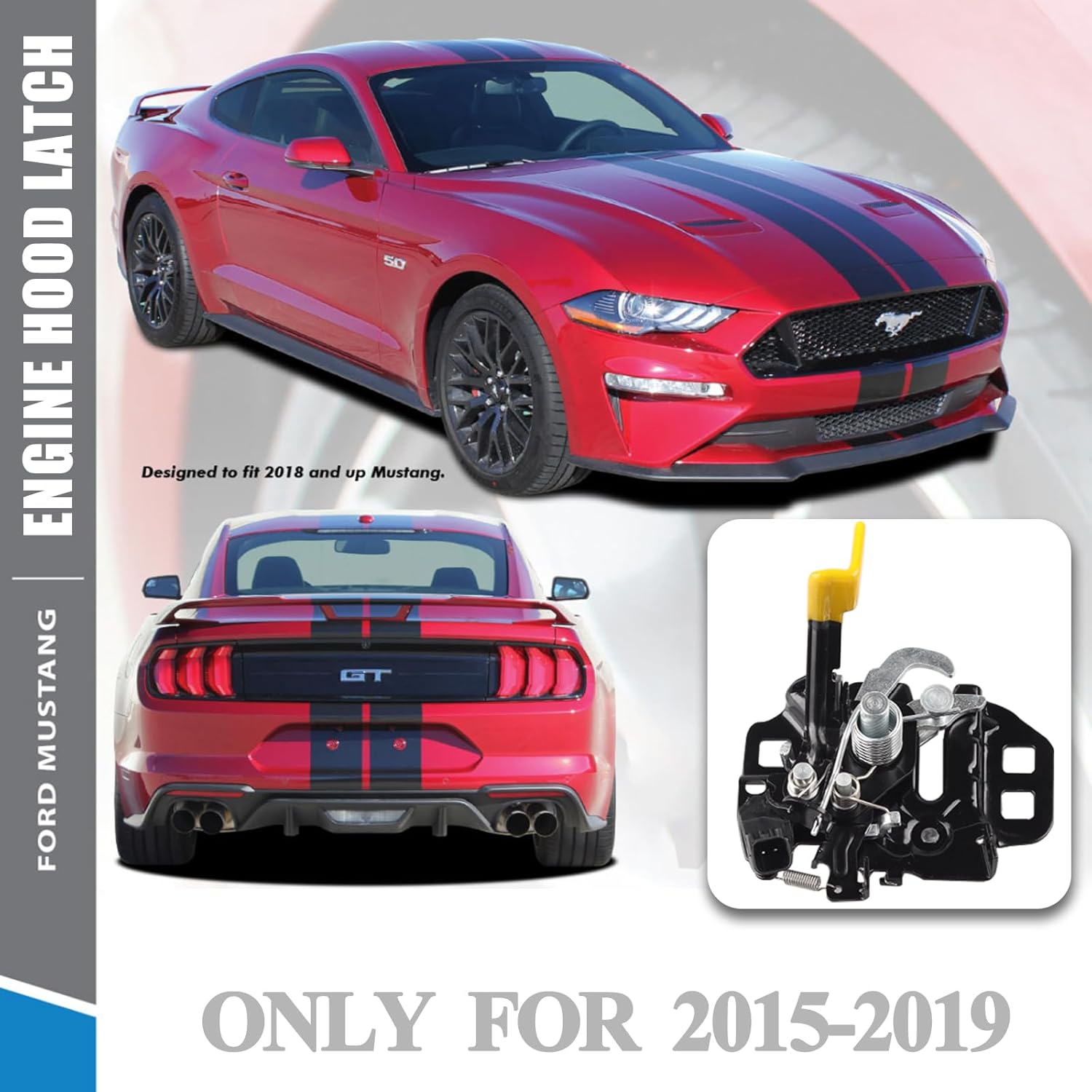 FR3Z-16700-B Car Engine Hood Latch Lock Assembly Compatible for Ford Mustang 2015-2019 Replacement Front Hood Lock FR3Z-16700-A