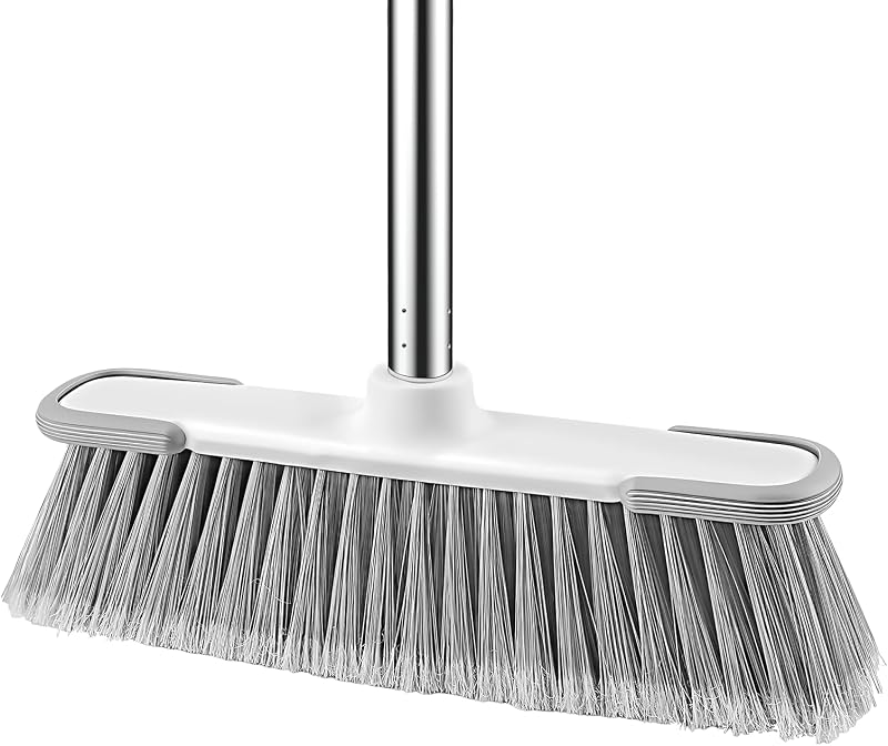 SetSail Soft Bristle Broom，52”Long Handle House Brooms for Sweeping Indoor | Adjustable Indoor Broom for Delicate Floors Cleaning,Kitchen,Hardwood,Lobby,Garden and Various Other Surfaces White