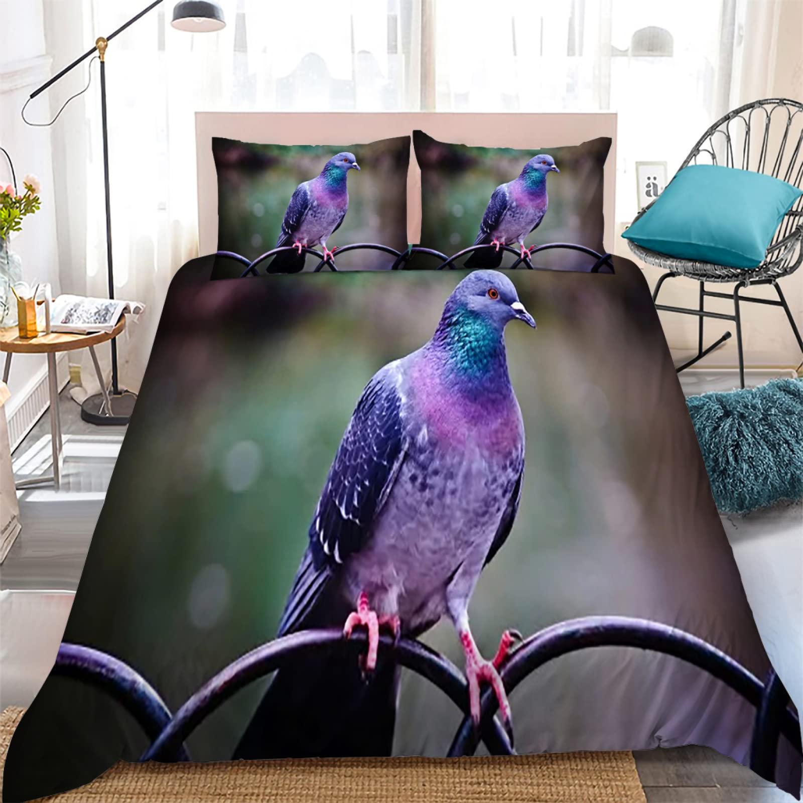 Housse de Couette 220x240 Pigeon Biset Parure 2 Personnes en Microfibres