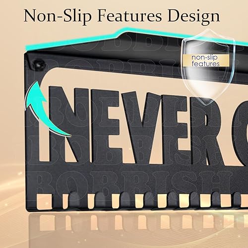 Vista 4 de Metal Medal Hanger Display,Non-Slip Trophy Shelf with 20 Hooks,Wall Mount,Heavy Duty,Non-Bent,Holds 22-33lbs,for Gymnastics,Race,Soccer,Swim Negro