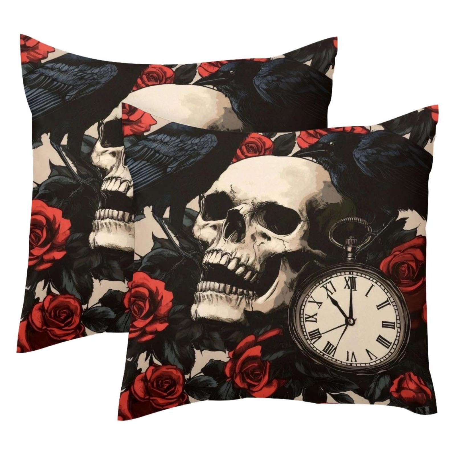Housse de coussin tête de mort en velours pour salon gothique chic
