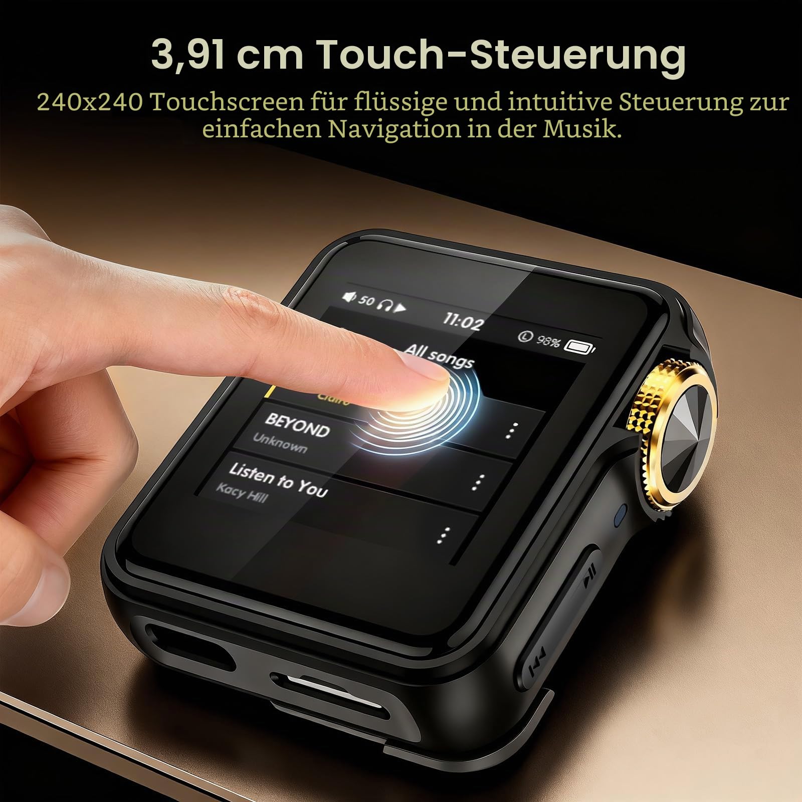 HIFI WALKER H2 Mini MP3 Player Bluetooth mit Hi-Res Audio, ESS9218 DAC, aptX/LDAC/UAT, Tragbarer Musikplayer mit Clip, Touchscreen, 64GB Speicher, Unterstützt bis zu 512GB,Schwarz