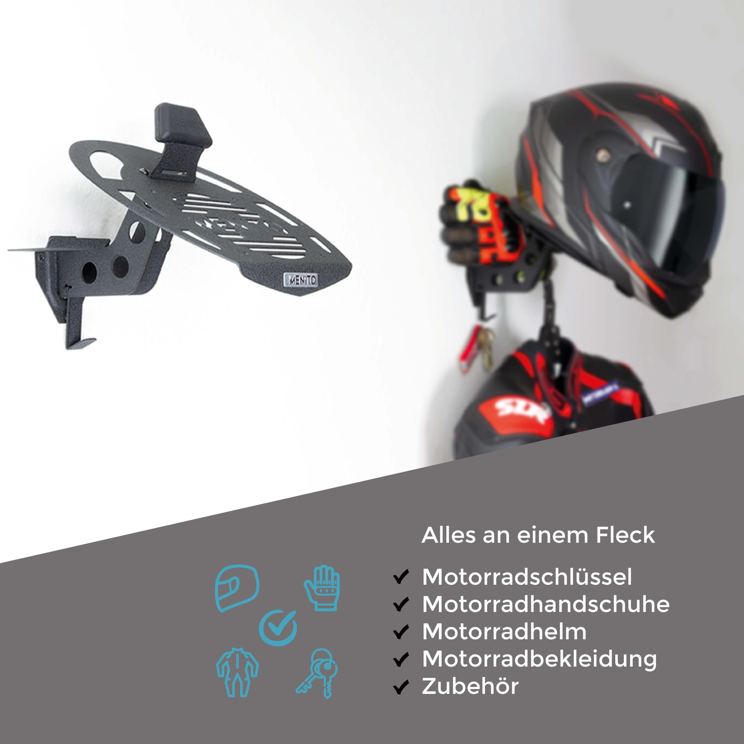Basic Helmet Rack | Helmhalterung | Motorrad-Garderobe | Wandhalterung für Motorradbekleidung