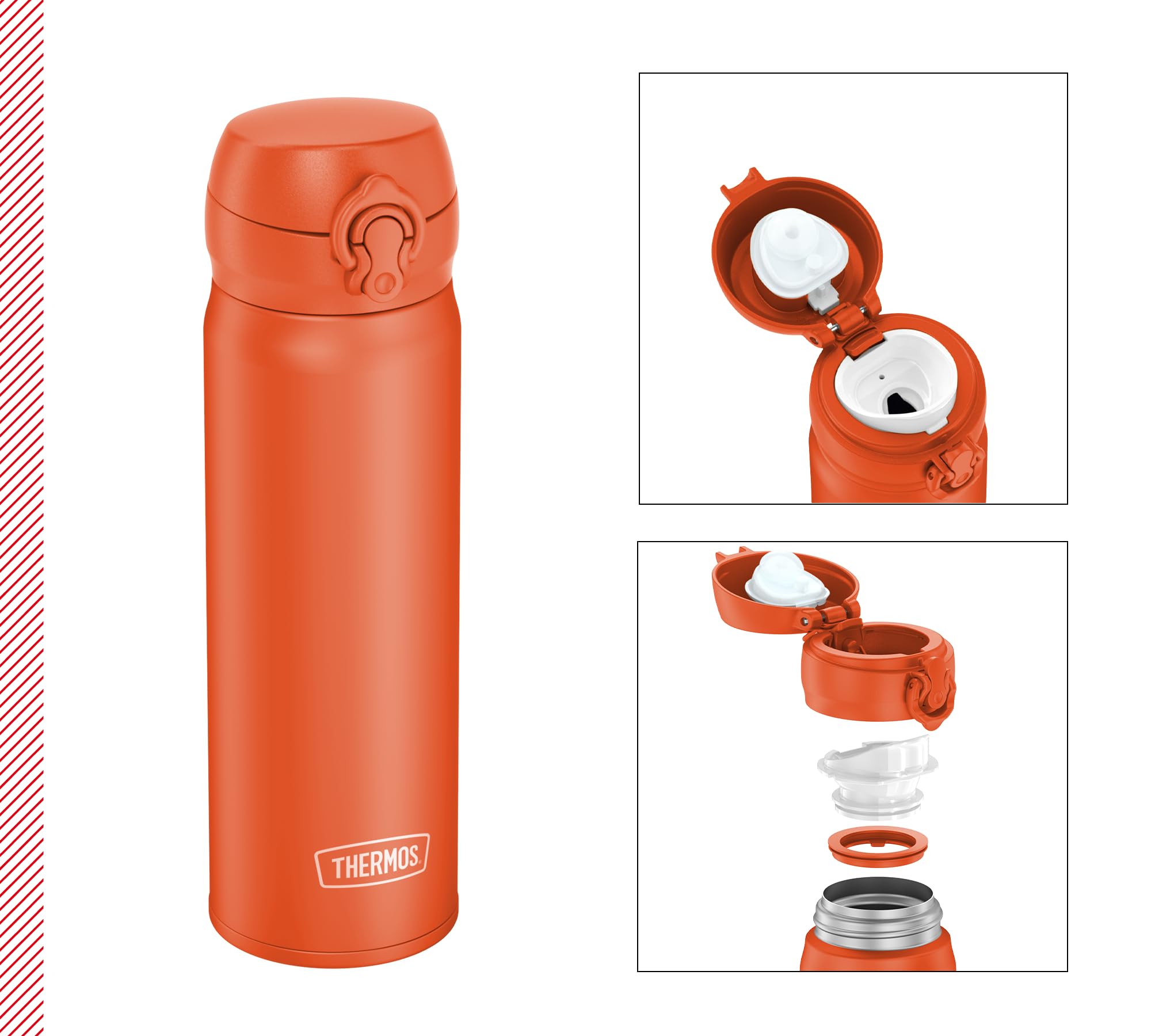 THERMOS Bouteille isotherme, en acier inoxydable, 0,50 l, orange brillant mat, 10 h chaud/20 h froid, entièrement étanche, pour eau, thé, boissons calmes