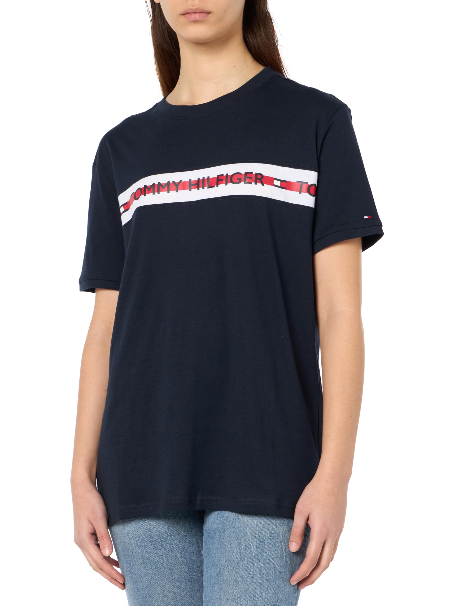 Tommy Hilfiger Women's Cn Ss Tee Logo Um0um01915 S/S T-Shirts, Blue (Desert Sky), L
