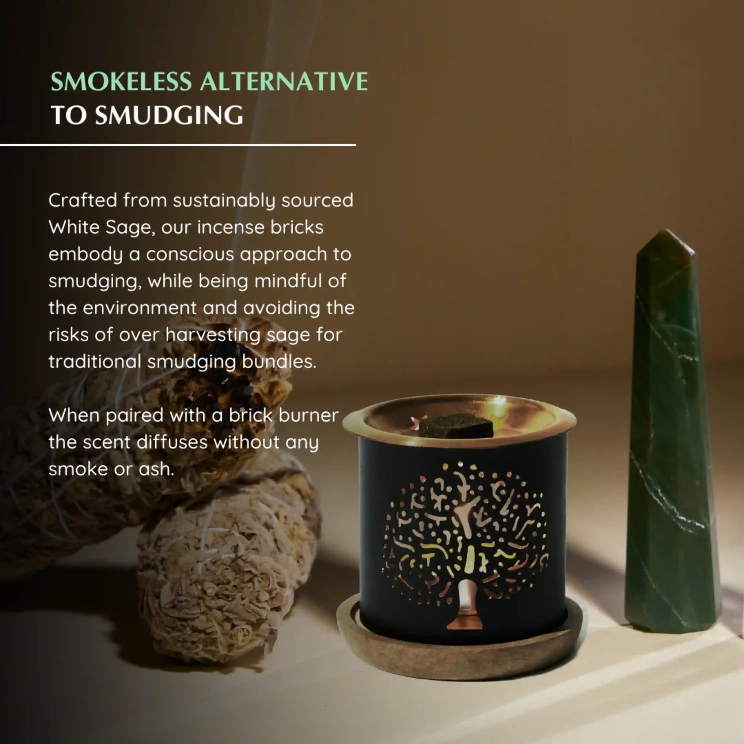 Juego de regalo de ladrillo de incienso sin humo de salvia blanca y quemador de árbol de la vida Aromafume | 12 ladrillos | Salvia blanca con rosa, lavanda, palo santo, sándalo, incienso | salvia para limpieza, manchas sin humo