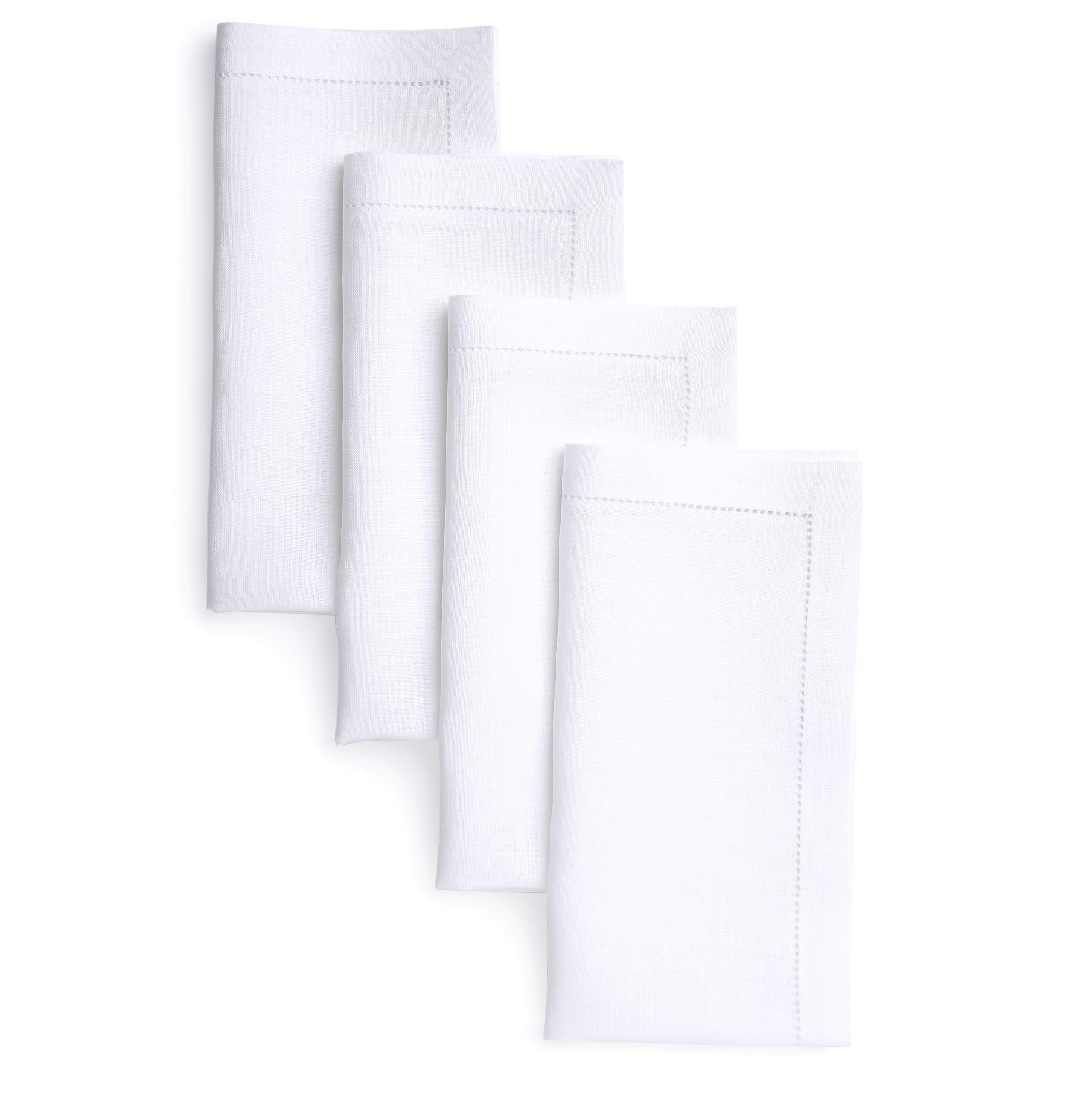 D'Moksha Homes White Linen Napkins Set of 4 - Classic Hemstitch 100% Pure Linen Hemstitch Dinner Napkins 20 x 20 Inch for Valentines, Spring, Easter - Handcrafted and Machine Washable