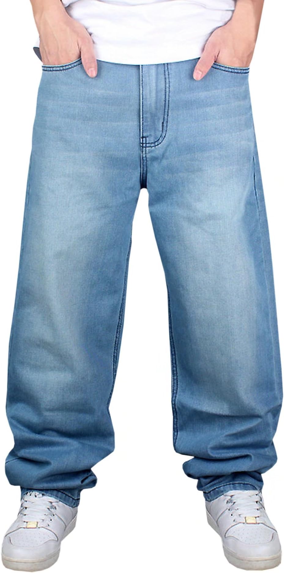 Men's Hip Hop Loose Fit Denim Jeans Skate Baggy Jeans Pants Light Blue-1