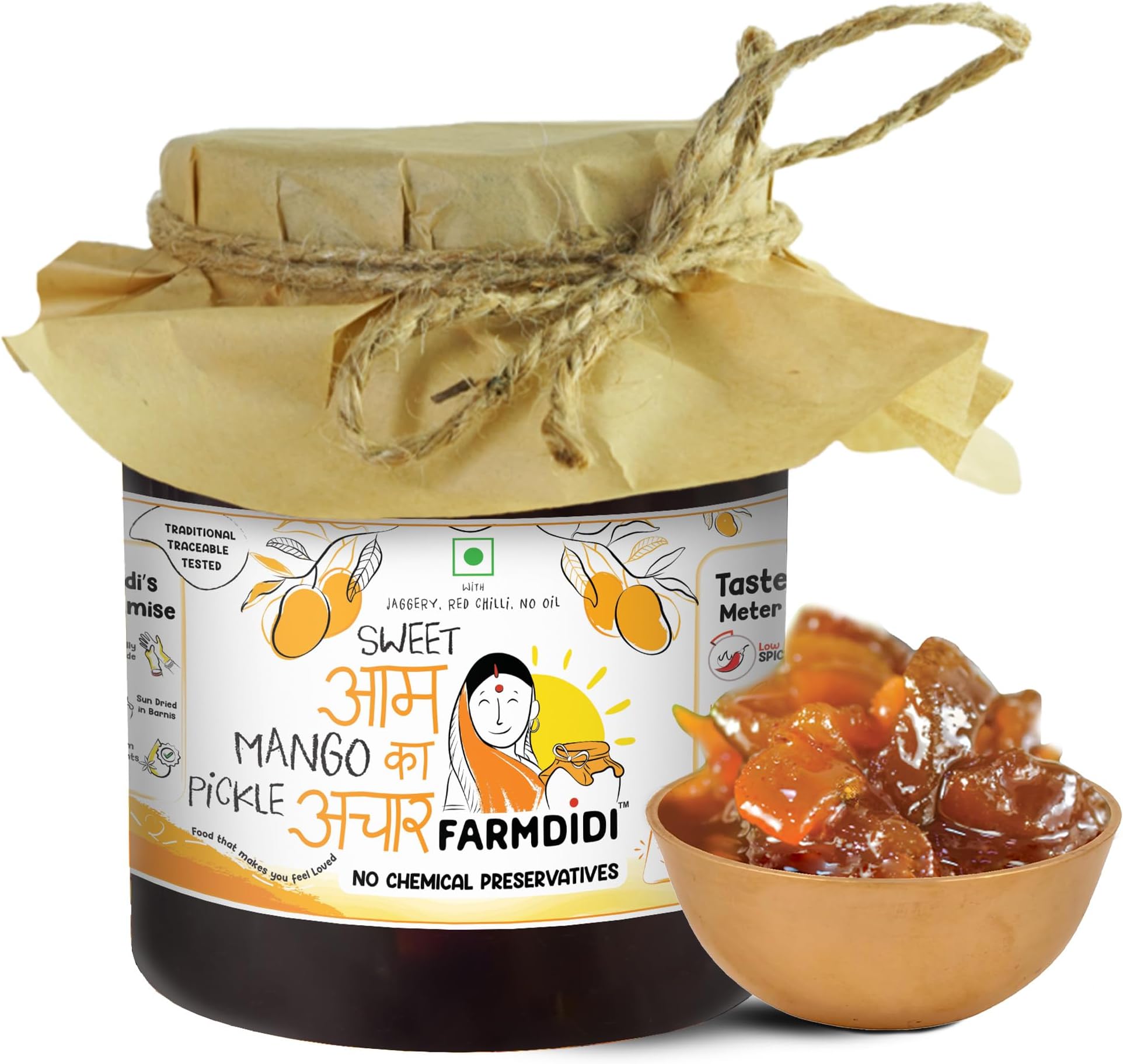 FarmDidi Sweet Mango Pickle with Jaggery 1kg | Homemade Aam ka Meetha Achar | Oil-Free Traditional Indian Pickle | Sweet Mango Achaar | No Chemical Preservatives