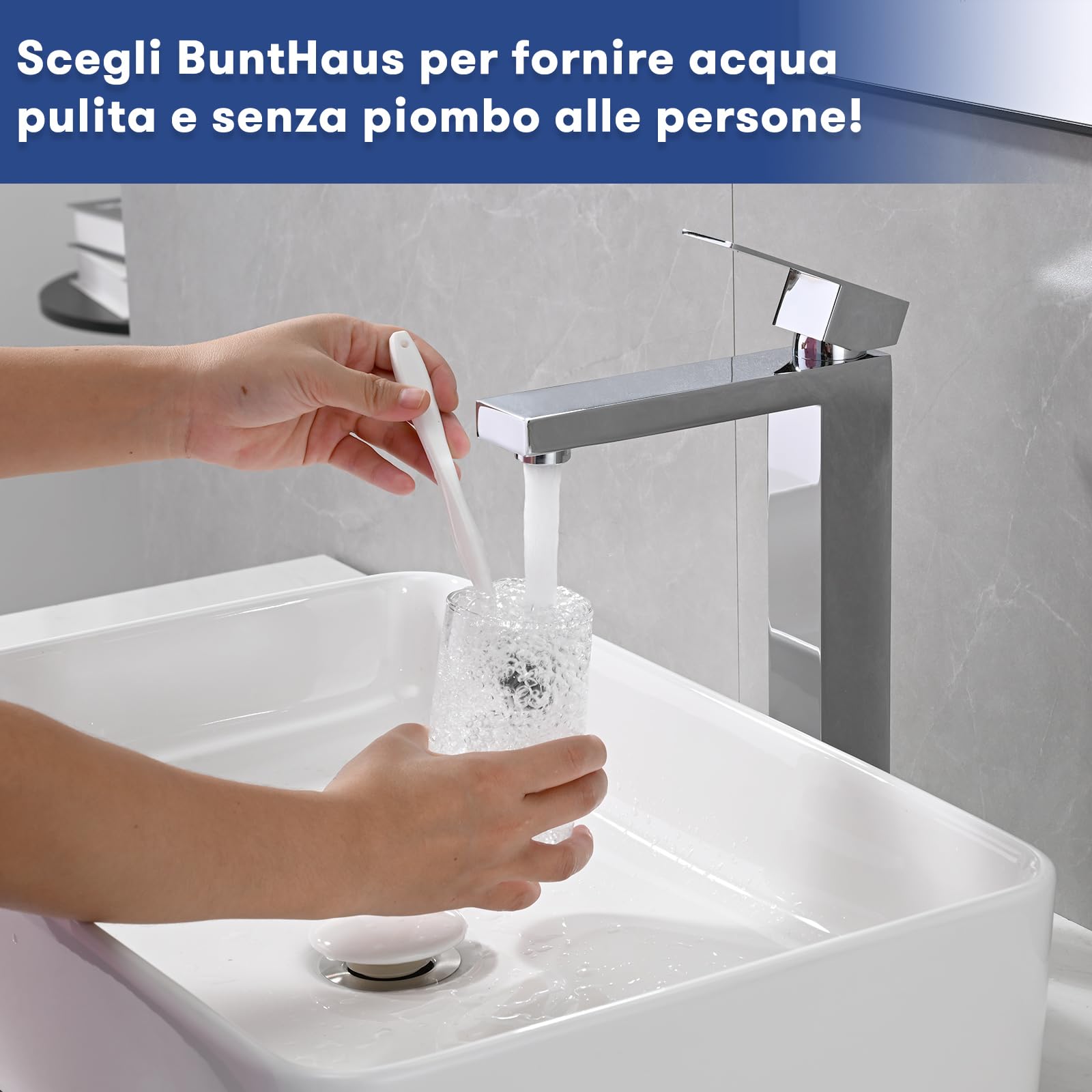 Rubinetto da Bagno Cromato, Miscelatore Lavabo Alto, Rubinetto Lavabo per Bagno, Miscelatore Acqua Calda e Fredda Regolabile, Acciaio Inossidabile (Argento)