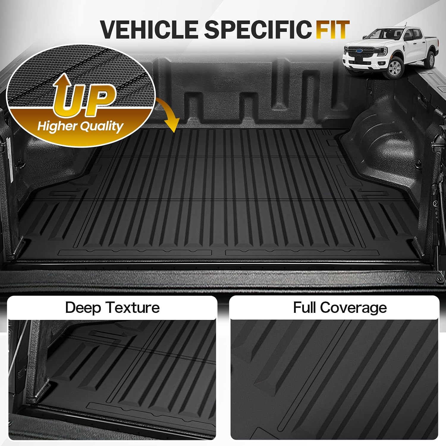 Cartist Truck Bed Mat for Ford Ranger 2024 2025 2026 (Only for 5FT), All Weather Bed Liner for Ranger Accessories, Heavy Duty TPE Trunk Mat, Car Accessories