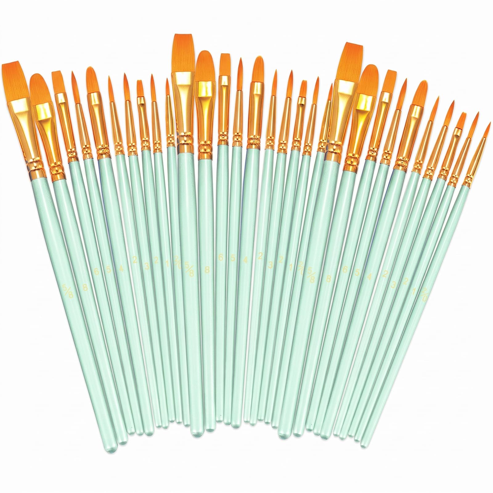 BOSOBO Assorted Nylon Acrylic Artist Paint Brushes Set,Green,30 Pcs