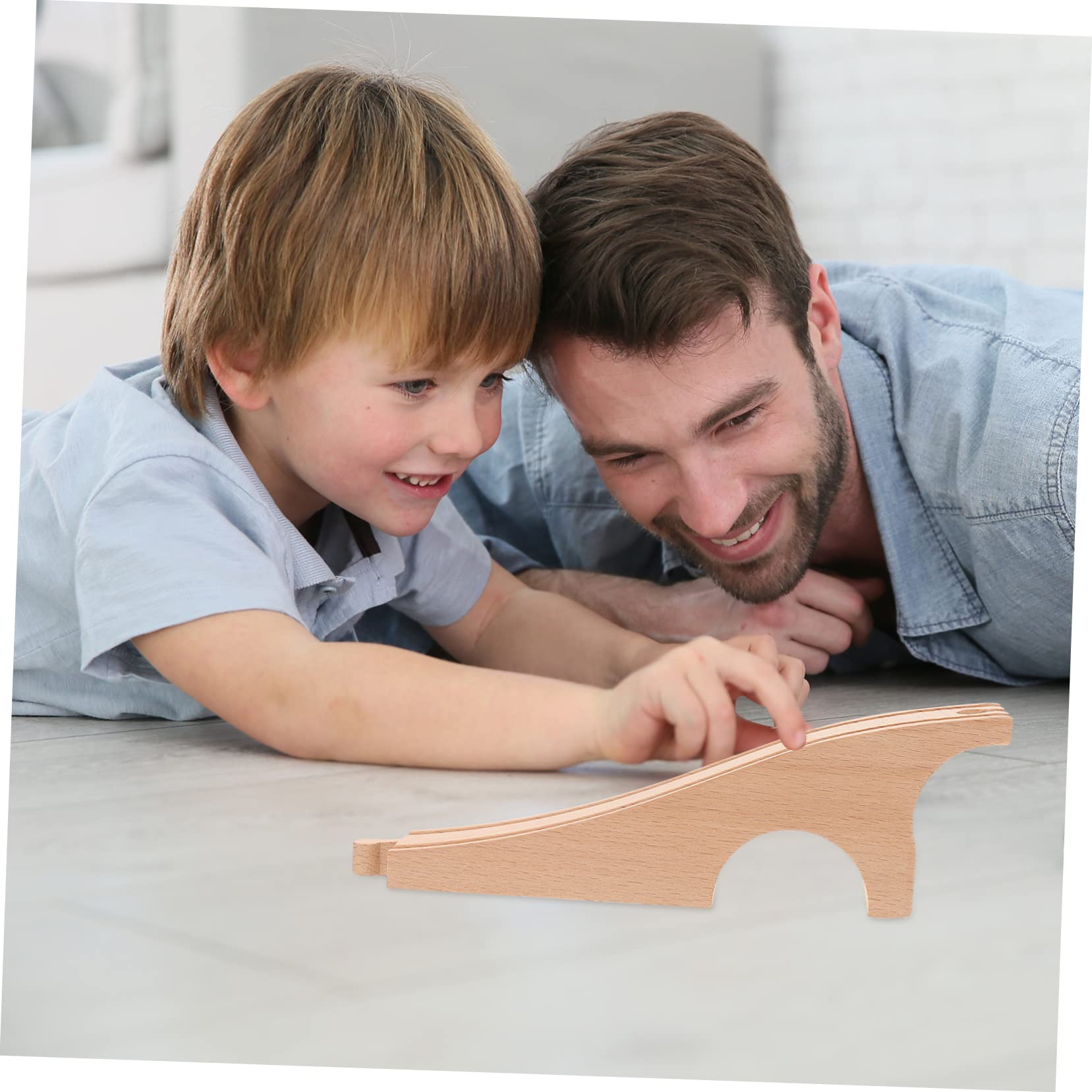 BESPORTBLE Accessoire de Pont Ferroviaire en Bois Beige pour Garçon et Filles, Facile à Assembler, Développement de L'imagination, Compatible Rails de Train en Bois