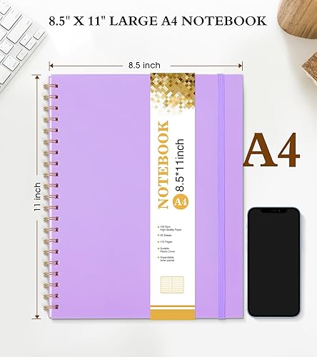 Miniatura 2 de Cuaderno de espiral de 8.5 x 11 pulgadas, cuadernos grandes A4 para mujeres y hombres, diario rayado universitario, papel de 3.53 ozm, diarios