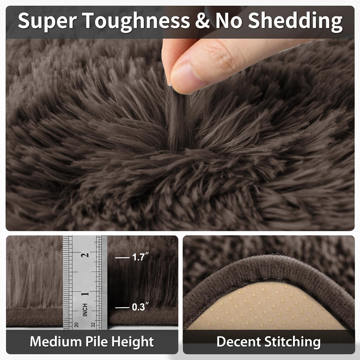 Oxford Homeware Rugs Living Room Small 50x80 cm, Fluffy Shaggy Brown Area Rugs for Bedroom Lounge - Image 3